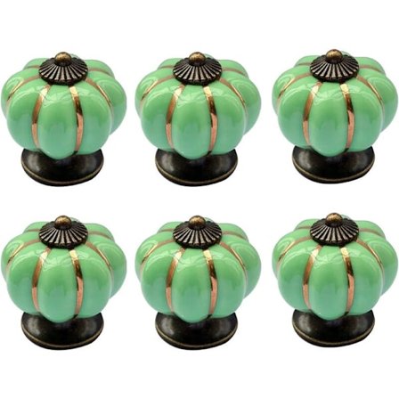 6 stk. grønne keramiske dørhåndtag, græskar dørhåndtag, græskarformet knop, med skruer, til kontormøbler, køkkenskabe, skuffer og
