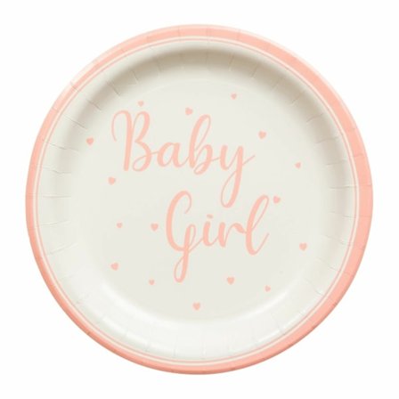 Papperstallrik "Baby girl" rosa/vit 23cm 8-pack