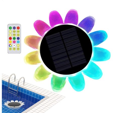 Flytende solcellelamper for basseng med fjernkontroll, fargeskiftende solsikkelamper for dammer, bassenger, hagedekorasjon - Vanntett LED-dekor