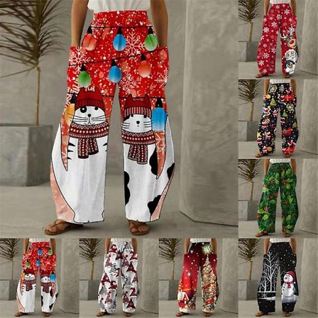 Juletegn Nisser Trykk Vintage Casual Løse Bukser Med Lommer Kompatibel med Kvinner Menn