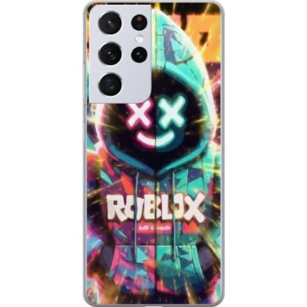Yhteensopiva Puhelinkuori Samsung Samsung Galaxy S21 Ultra 5G Neonvärisellä Roblox-hupparihahmolla on hehkuvia efektejä ja energialla täytetty tau