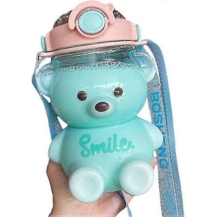 Björn Vattenflaska med Sugrör, Kawaii Läcksäker Vattenkanna med Justerbar Axelrem för Campingresor