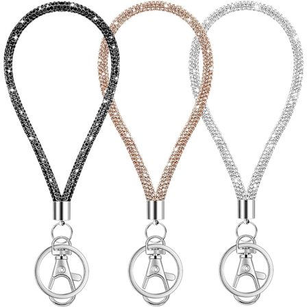3 stk. Glitter håndleddsnøkkelring Dame håndleddsstropp nøkkelring Rhinestone nøkkelstropp Dame håndleddsnøkkelring Nøkkelring lommebok 