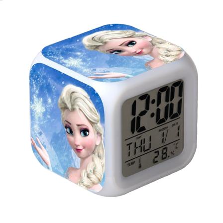 Frossen fargerik glødende LED-vekkerklokke Anime tegneserie barn firkantet klokke digital vekkerklokke med tid, temperatur, alarm, dato