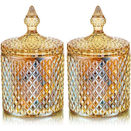 2 forskjellige størrelser godteribrett med lokk Godteribeholdere Glass kjeksbokser Amber godteribuffetbrett Godteribuffetbrett