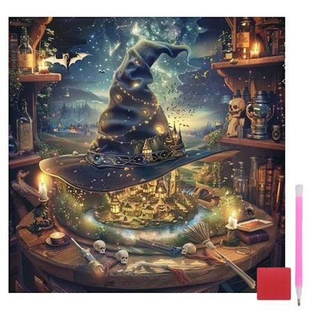 Magic Hat Diamant Kunst Sæt til Voksne, 5D Kranie Fuld Rund Bore Diamant Maleri Sæt til Begyndere, DIY Diamant Maleri Kunst til Gave Hjem 