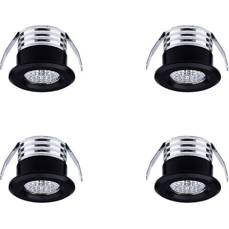 Sæt af 4 Mini Indbyggede LED-Spots, 3 W, Varmt Hvidt Sort