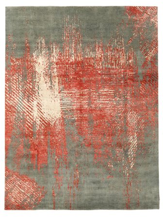 Contemporary Design Rug Modern Green/Dark Red Large (Wool, India)