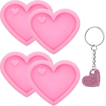 4 st Valentinsdag Hjärta Form Kärlek Nyckelring Silikonform Med Hål Choklad Godis Form Silikon Fondant Bakform