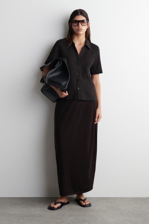 COS Women's Camisa De Punto De Algodón De Manga Corta in Marrón