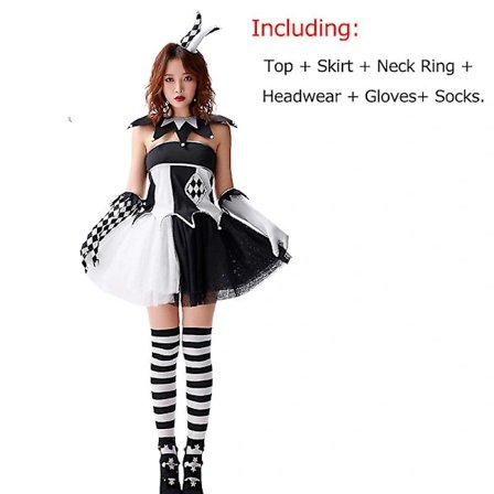Flera Lady Circus Clown -asu Hullu tuhma Harlequin Pennywise -roolipeli Cosplay Karnevaali Halloween Hieno Juhlapuku Valkoinen S[CO]