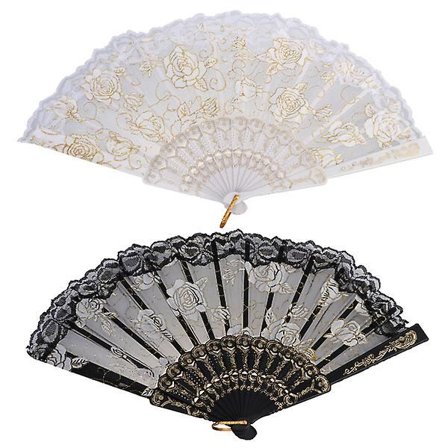 2st spetsfällbar fläkt Kreativ vikbar fläkt Delikat Unik prydnad Prydnad Fläkt Liten present för kvinnor Kvinnlig (svart + vit)