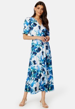 SELECTED Rachelle Satin Dress Royal Blue AOP:AOP Klær