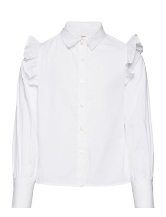 Ruffled Cotton Shirt Shirts Long-sleeved Shirts Hvit Mango*Betinget Tilbud