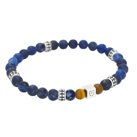 by BILLGREN Silver/beadsarmband | lapis Lazuli/tigeröga | Nobel Accessoarer Herr Flerfärgad 19 cm