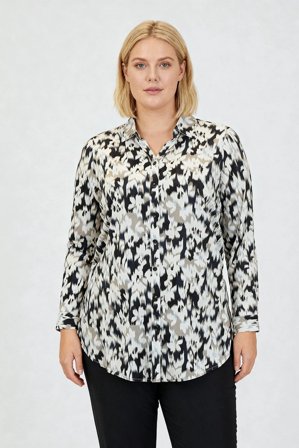 CISO - Langærmet Skjorte - Sort / Beige Mix - Mønstret