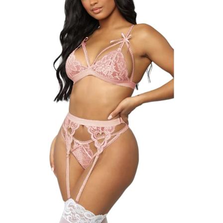 nmei Damunderkläder för kvinnor 4 delar Strumpeband och strumpor BH och trosset Sexig spets Bodydoll Underkläder Blush XX-Large