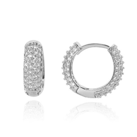 4K Gulpläterad Sterling Silver Post Pave Cubic Zirconia Huggie Ho