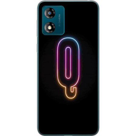 Kompatibelt Mobilskal till Motorola Motorola Moto E13 Minimalistisk neonbokstav Q i lysande färger mot mörk bakgrund