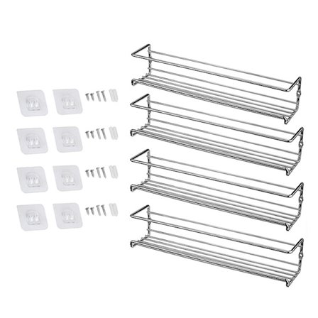 Krydderhylle-arrangør, sett med 4 veggmonterte krydderhyller, hengende krydderarrangør for C
