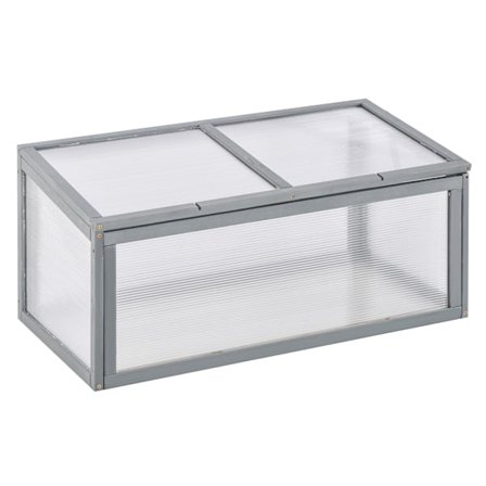 Cold Frame -Kasvihuone Kannella, Säänkestävä, Valmistettu Puusta Ja Polykarbonaatista, Harmaa, 90X46X40Cm