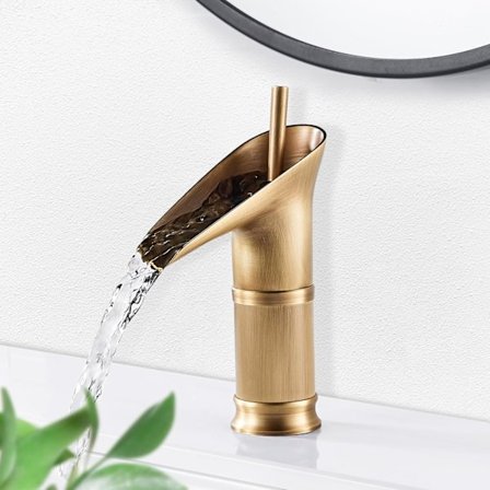 1 stk Retro Messing Vandfald Badeværelsesarmatur, Vandfald Håndvask Armatur, Antik Badeværelse Blandingsbatteri, Koldt og Varmt Vand Hånd