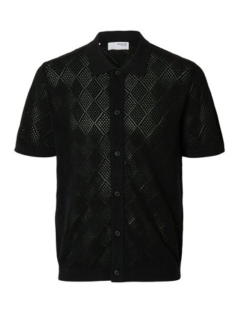 Slharco Ss Knit Structure Polo Cardigan Black Selected