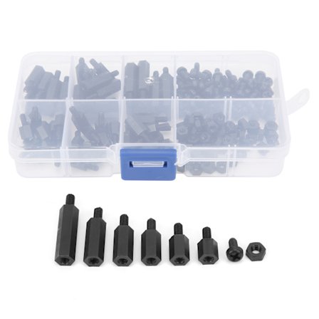 Sorte M3 Nylon Skruer og Møtrikker Sortimentssæt 180 Stykker