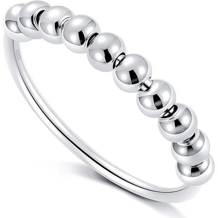 925 Sterling Sølv Anti-Angst Ring til Kvinder, Mænd, Angstlindring Fingerspids Spinner Ring med Perler (5)