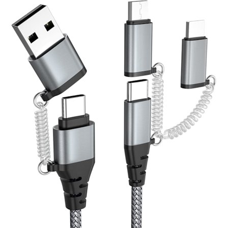 5-in-1 USB-C Monitoiminen Nopea Latauskaapeli PD 60W 3A Tiedonsiirto Nylonpunottu Kaapeli USB A/C - Type C/Micro/iPhone Adapteri QC Nopea Lataus 1 