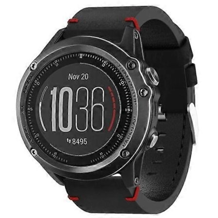 För Garmin Fenix 3 HR 26mm Läder Sutur Stålspänne Klockarmband (FMY)