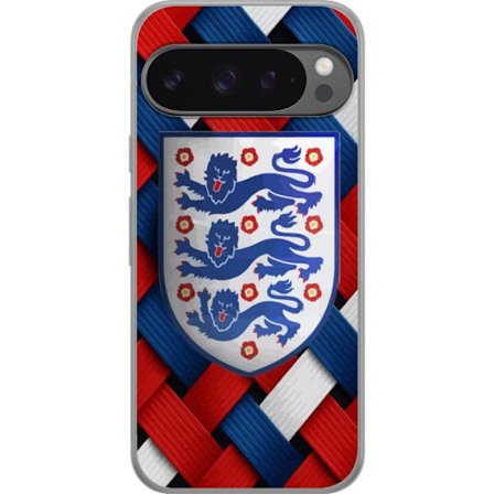 Kompatibelt Mobilskal till Google Google Pixel 9 Pro XL Grafiskt England-motiv med heraldiska lejon och flätat mönster i rött, vitt och blått, kra