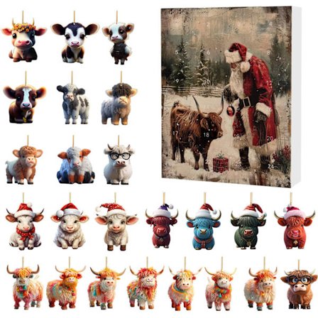 Julkalender Yak Santa Claus Highland Cattle Hänge Blind Box Julklapp-B