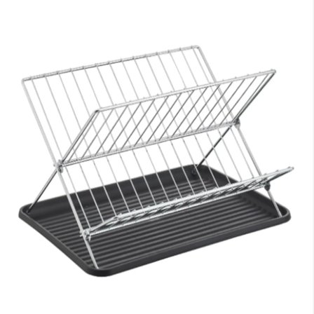 Maxhome Hopfällbar diskställ i lönn med bricka, 2 våningar, hopfällbart ställ och torkbricka för diskbänken, förvaring och förvaring av disk, 