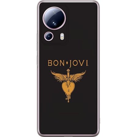 Kompatibelt Mobilskal till Xiaomi Xiaomi 13 Lite Ikonisk musikillustration med bevingat hjärta och dolk i guldtoner på mörk bakgrund, kraftfull och