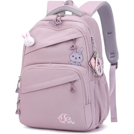 Enfarvet Skoletaske til Piger i Teenager-Alderen, Rygsække med Flere Lommer til Piger i Grundskolen, Casual Rygsæk til Daglig Brug