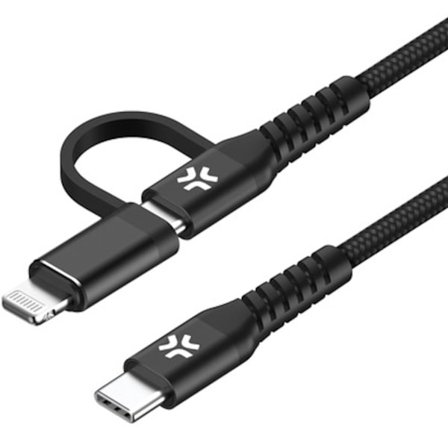 2-i-1-kabel USB-C/USB-A till USB-C/Lightning 60W 2m Svart
