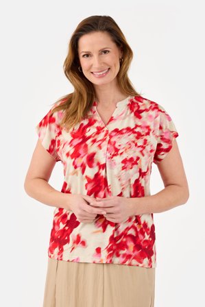 SIGNATURE - Kortærmet T-shirt - Rød Mix - V-Hals