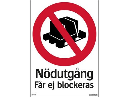Skylt Nödutgång får ej blockeras 210x297mm - Lyreco - Skyddsutrustning - Säkerhetsmärkning och skyltar - Skyltar