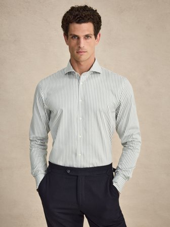 John Henric Men's Grünes Gestreiftes Hemd Slim Fit Size 40