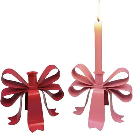 ING Tämä kaksiosainen punainen ja vaaleanpunainen rusetinmuotoinen metallikynttilänjalka voidaan käyttää ruokapöydän ja kodin sisustuksen 