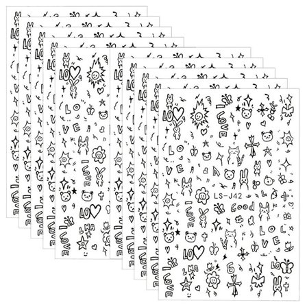 10 stk. Børns sjove multi-form graffiti søde negle ryg lim negle dekoration