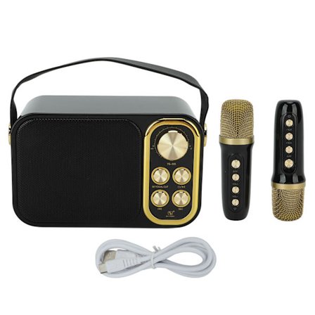 Karaokemaskin med 2 mikrofoner, alt-i-ett-maskin, bærbar Bluetooth-sangmaskin for hjemmefest, svart