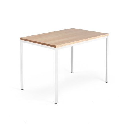 Skrivebord QBUS, 4-bensstel, 1200x800 mm, hvid, eg