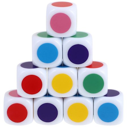 10 stk. farvede terninger med tryk - Lærings terninger til børn - Akryl terninger til undervisning