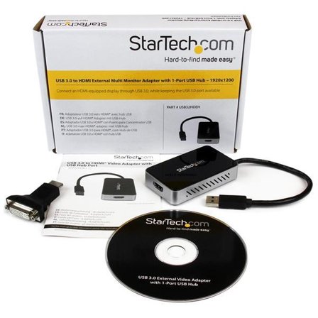 StarTech USB 3.0 to HDMI External Video Card Adapter w/ 1-Port USB Hub - ekstern videoadapter - T5-302 - 16 MB - svart