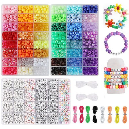 48 farver 3280 stk. Pony Perler Armbånd Fremstillingssæt til Piger, Regnbue Kandi Venskabssæt Med Bogstavperler til Halskædefremstilling, DIY 