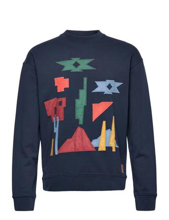 Relaxed Crewneck Sweatshirt With Patched-On Artwork Blue Scotch & Soda