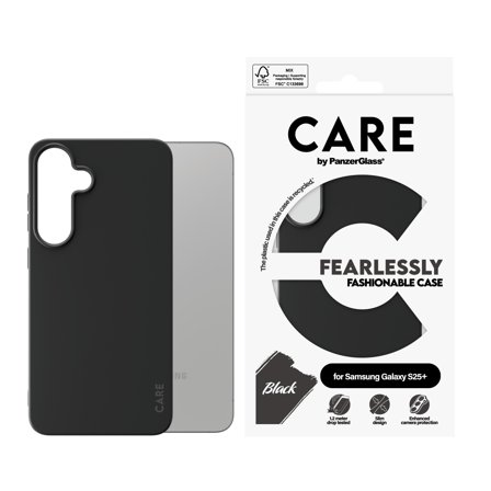 PanzerGlass CARE Galaxy S25+ Fashion deksel (sort) Slank design, glatt grep, laget av resirkulert materiale