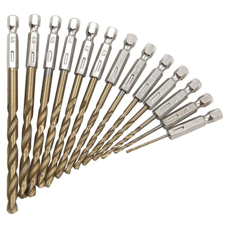 13 Delar Sexkantiga Titanpläterade Friterade Degborr 1,5-6,5 mm Elektrisk Borrmaskin Skruvmejselbitar Borrning Tömning Borrverktyg